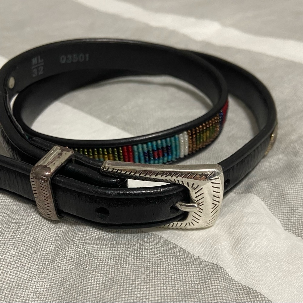 Woman’s BRIGHTON black beaded leather belt ML 32